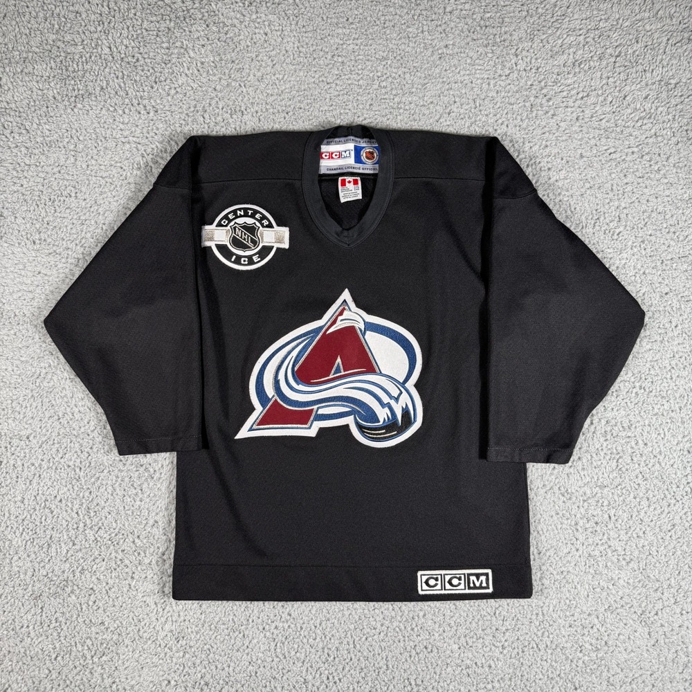 Vintage Colorado Avalanche Center Ice Jersey Size Youth L/XL CCM Black NHL